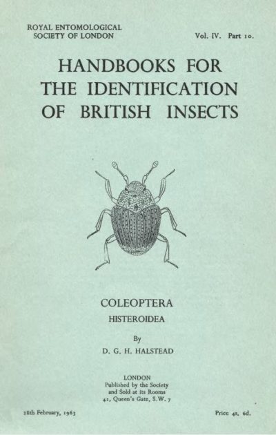 Cover of Coleoptera. Histeroidea. RES Handbooks for the Identification of British Insects, Volume 4, Part 10