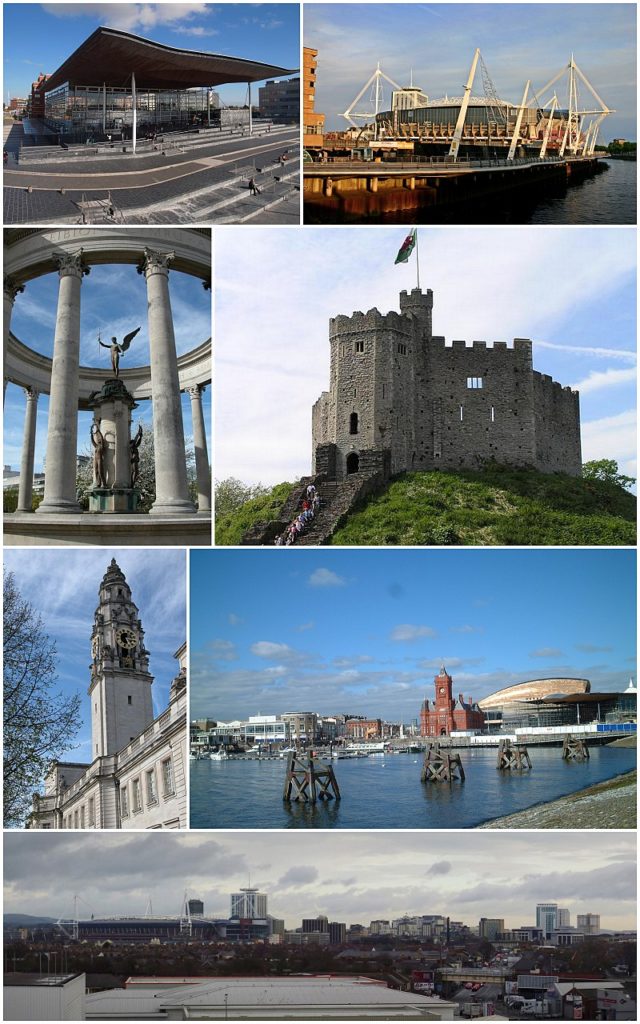 A montage of images of Cardiff by MichiganCharms, Wiki Commons