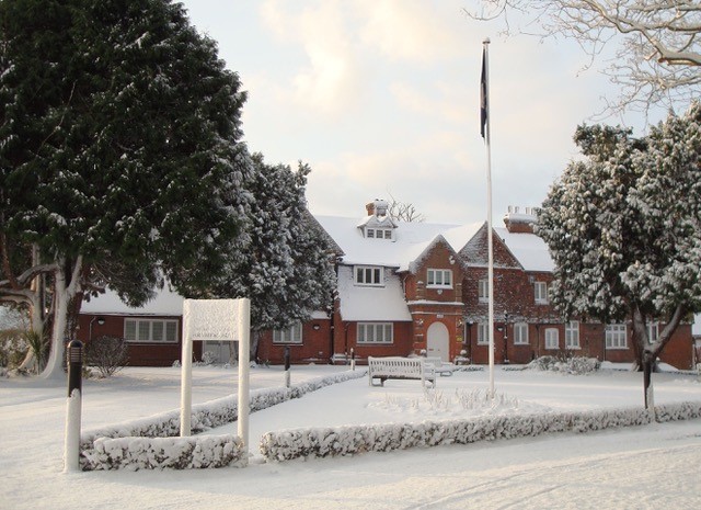 A snowy day in 2010 at the Society's Mansion House headquarters in St Albans, UK.