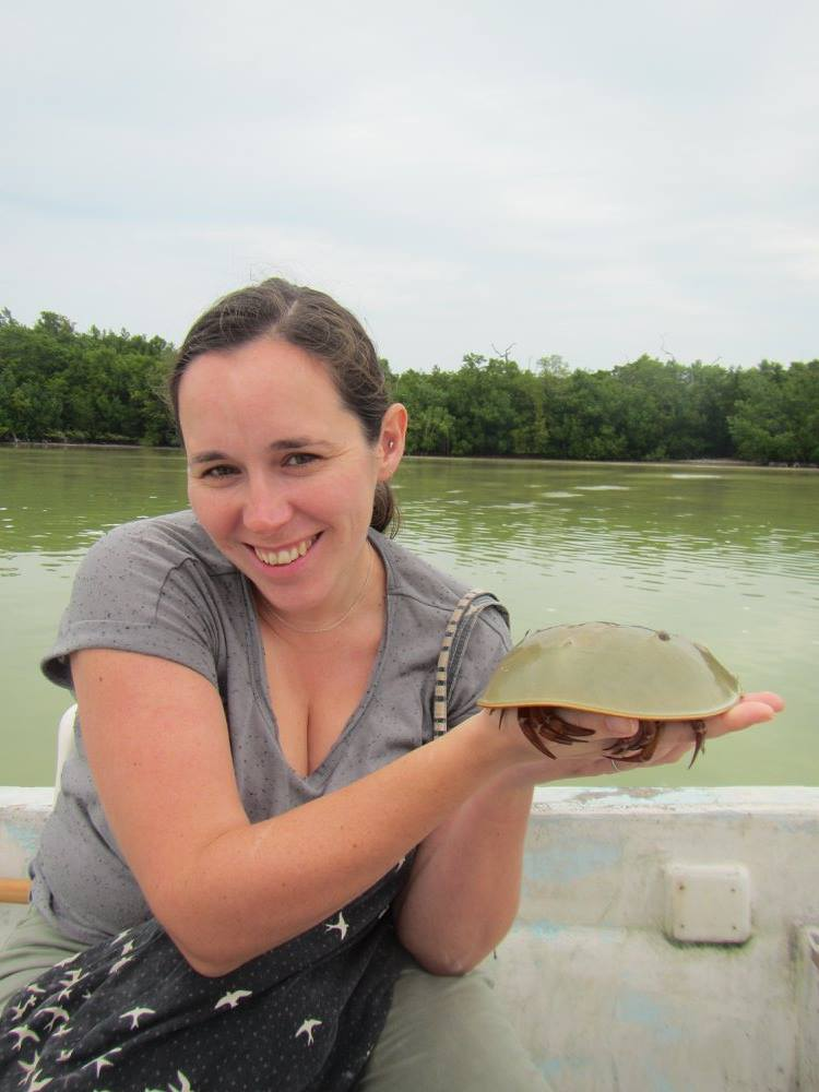 Editor-in-Chief Emma Weeks holding a horseshoe crab while on holiday in Mexico
