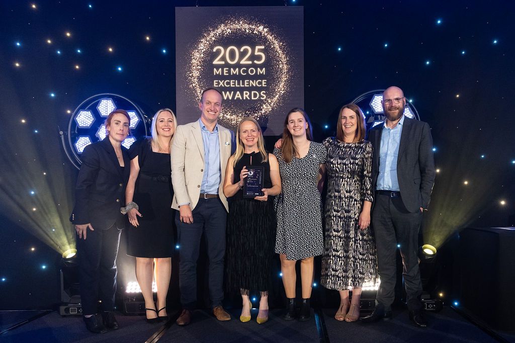 Members of The RES staff team accepting the MemCom Award for Best Learned Society 2025