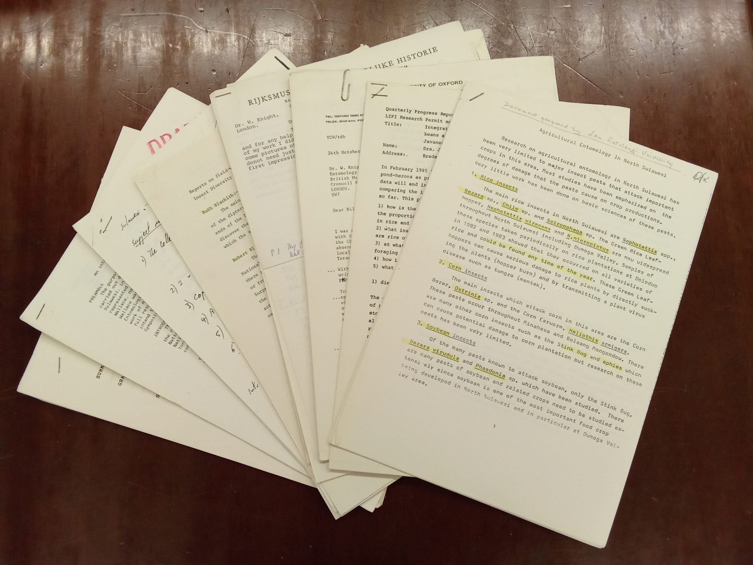 Agricultural Entomology in North Sulawesi, documents relating to Project Wallace