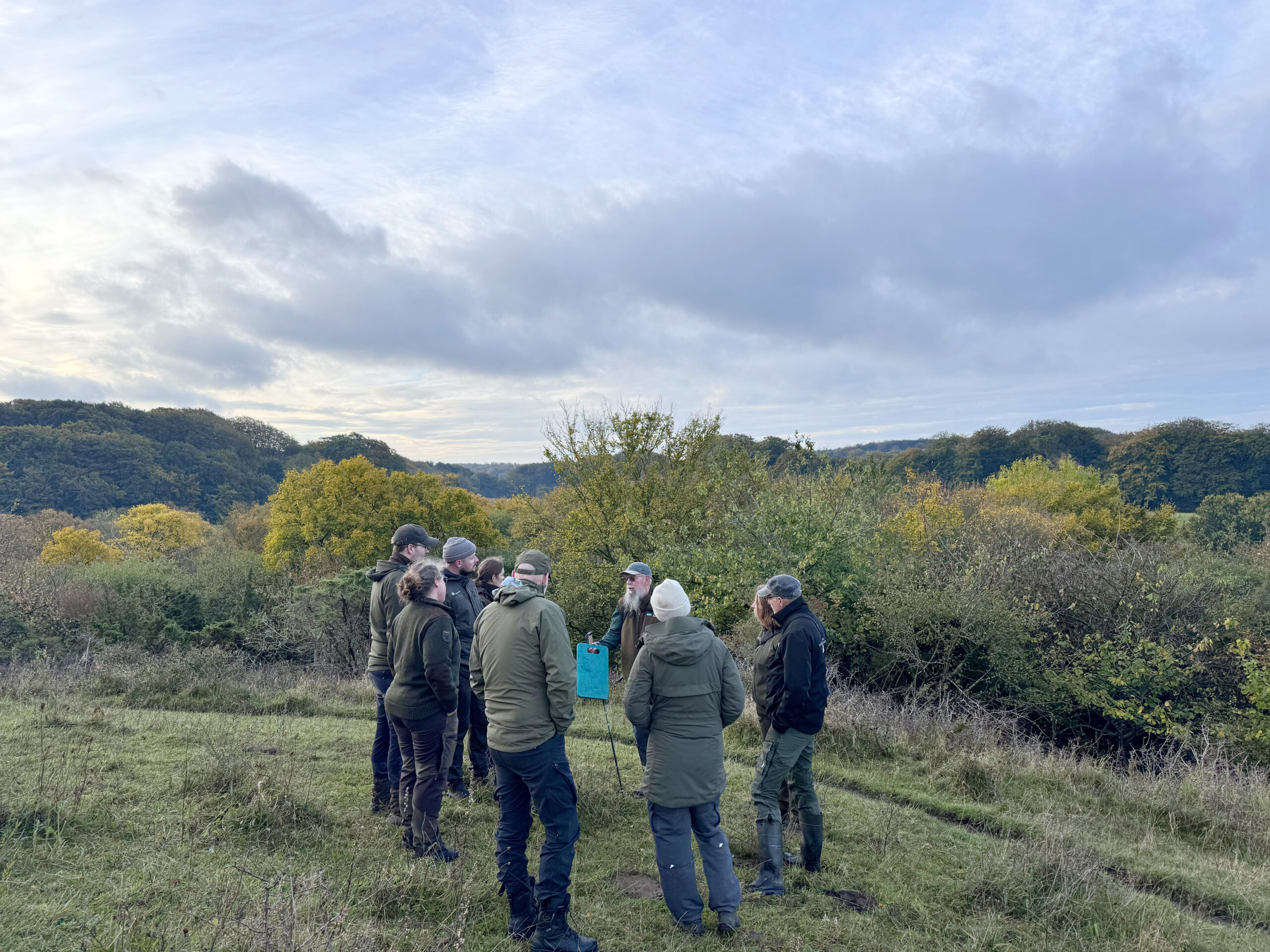 Discussing management options with our Danish colleagues, From right: Carsten Horup, Alberte Margrethe Kofoed Larsen, Anna Ravn, David Simcox, Peer Ravn, Ditte Gammeltoft, Markus Raeder Konner, Helle Stuhr and Jens Ljungmann Pedersen. (c) David Simcox & Sarah Meredith, RES Conservation Science Team